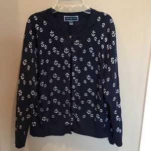 Karen Scott nautical sweater navy W/ white anchors
